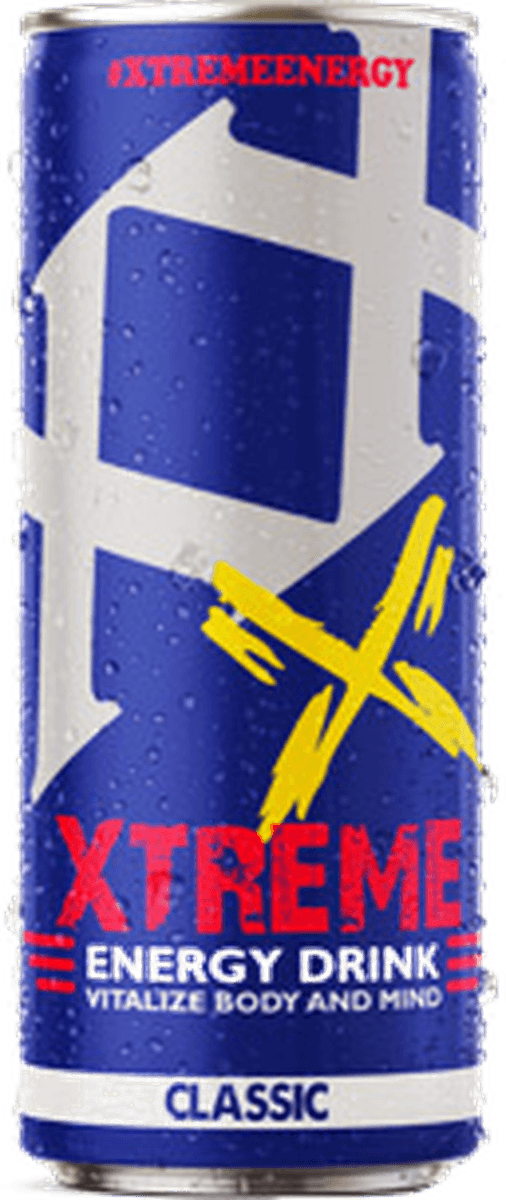 A chilled can of Xtreme Energy Drink Classic